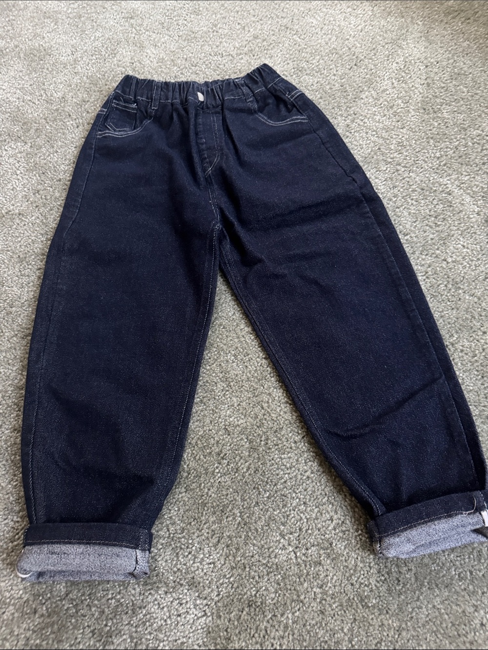 Kids Dark Blue Elastic-Waist Jeans